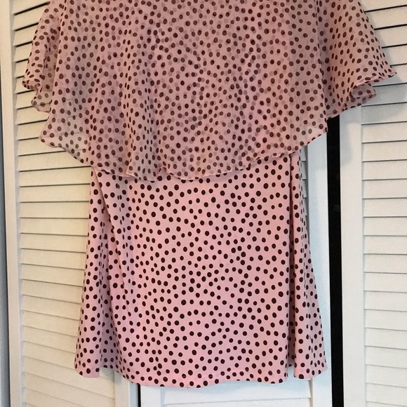 Ruffled Pink Blouse Brown Polka Dots, Worn Once - Picture 4 of 4